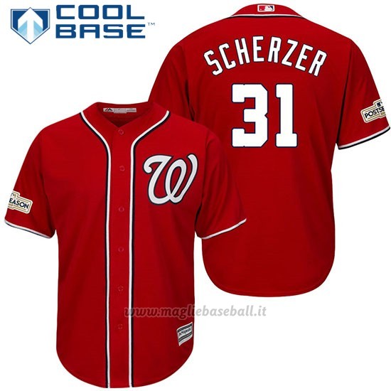 Maglia Baseball Uomo Washington Nationals 2017 Postseason Max Scherzer Scarlet Cool Base